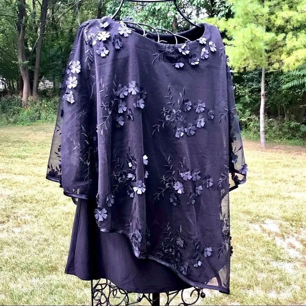 MSK BLACK 3D FLOWER PETAL SHEER BLOUSE NWT S